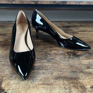 Joan Oloff Vero Cuoio Patent Leather Pumps 2.5" Heel Black Shiny